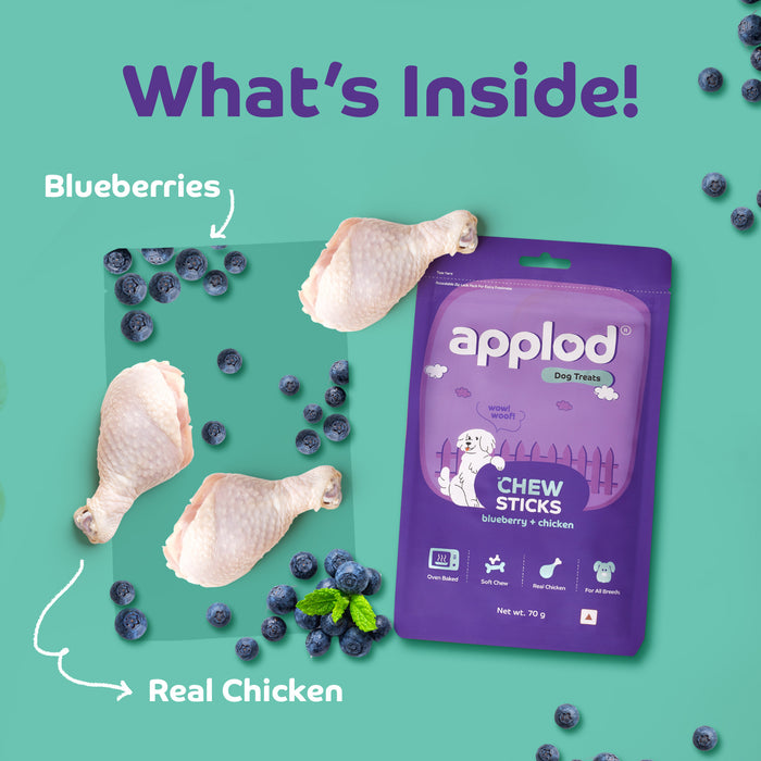 Applod Soft Blueberry & Chicken Chew Sticks - 70 gm