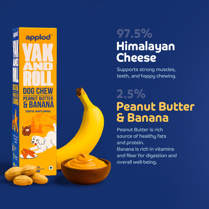 Applod Yak & Roll Peanut Butter & Banana Yak Chew for Dogs