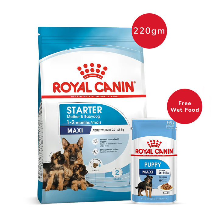 Royal Canin Maxi Starter Dry Food 220g + Maxi Puppy Wet Pouch 140g