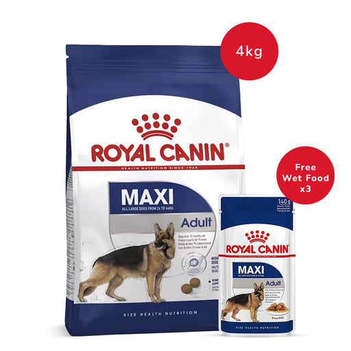 Royal Canin Maxi Adult Dry Dog Food - 4 kg + Royal Canin Maxi Adult (140 gm x 3)