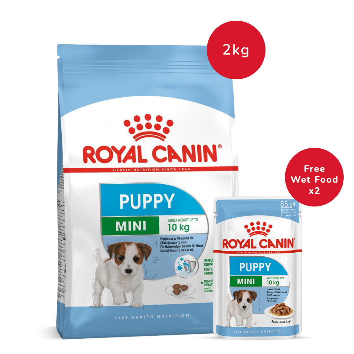 Royal Canin Mini Puppy Dog Dry Food 2Kg + Royal Canin Mini Puppy Wet Dog Food - (85 gm x 2)
