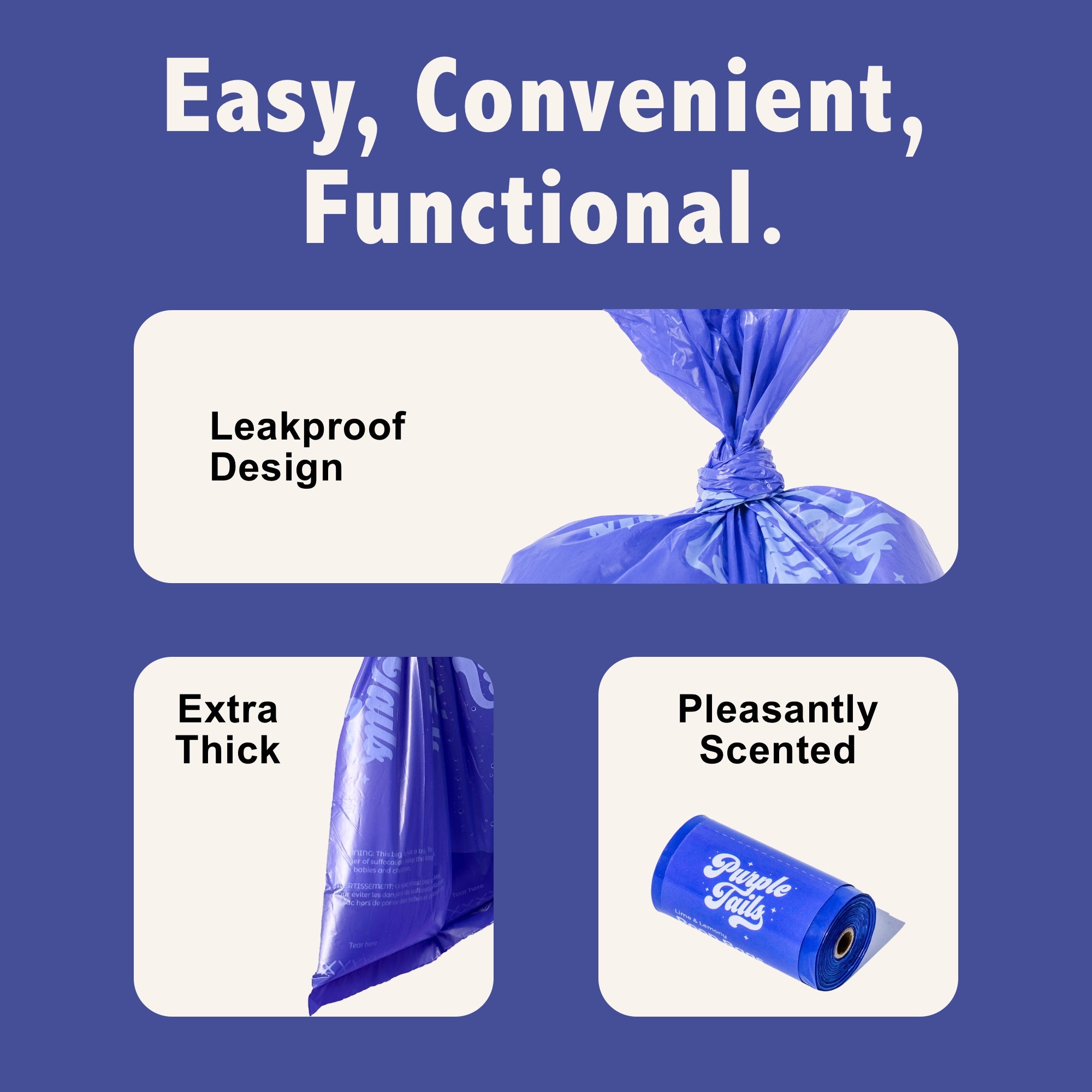 Purple Tails Dog Waste Bags Scent Lime & Lemony Pack Of 4 Rolls (60 Bags)