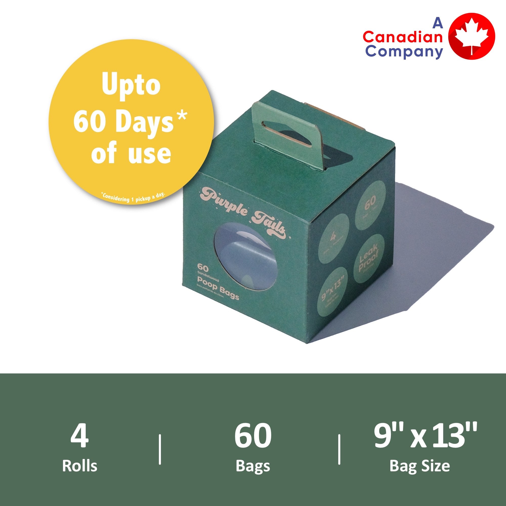 Purple Tails Dog Waste Bags Scent Sandalwood Pack Of 4 Rolls  (60 Bags)