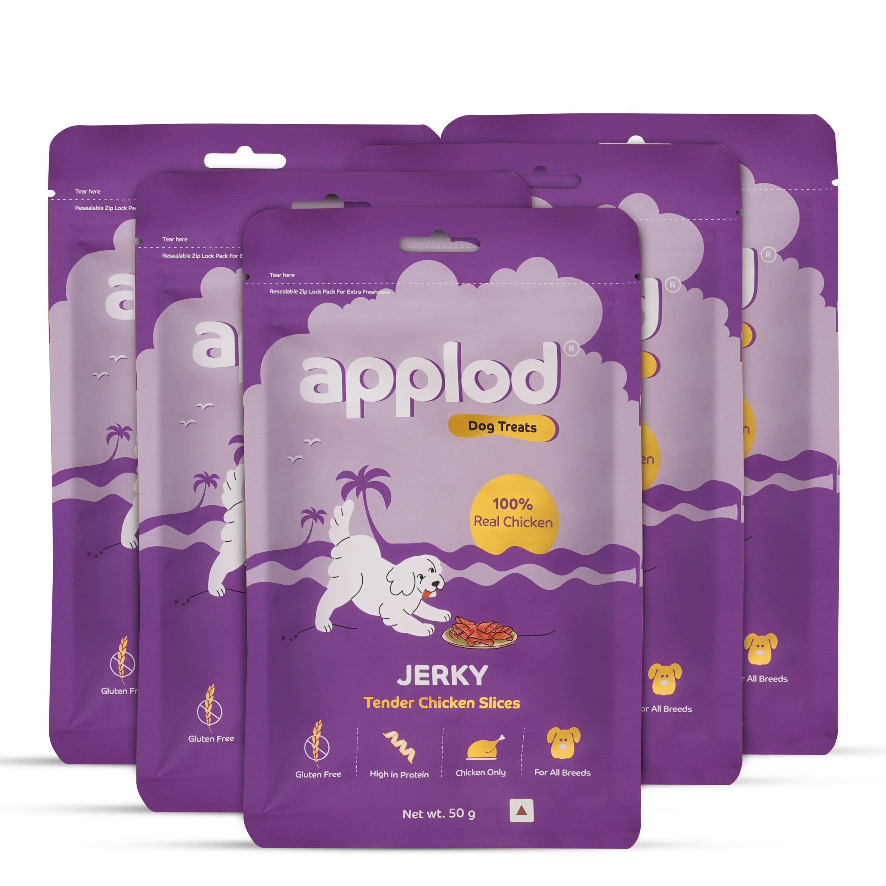 Applod Tender Chicken Jerky Slices  Dog Treat 50 Gm - Pack of 5
