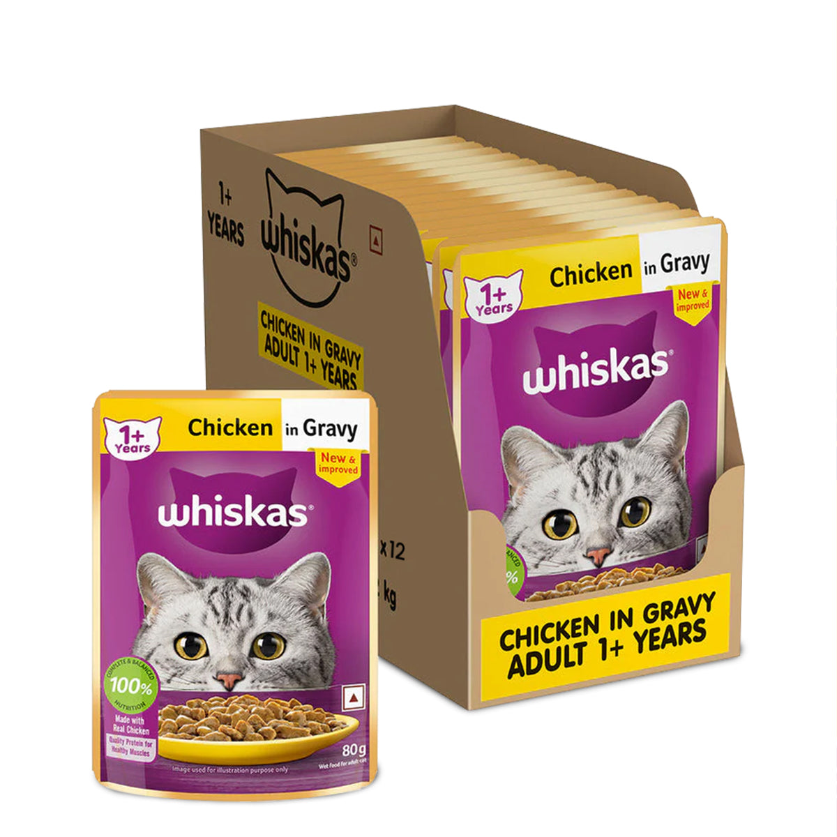 Whiskas Adult (+1 year) Wet Cat Food, Chicken in Gravy