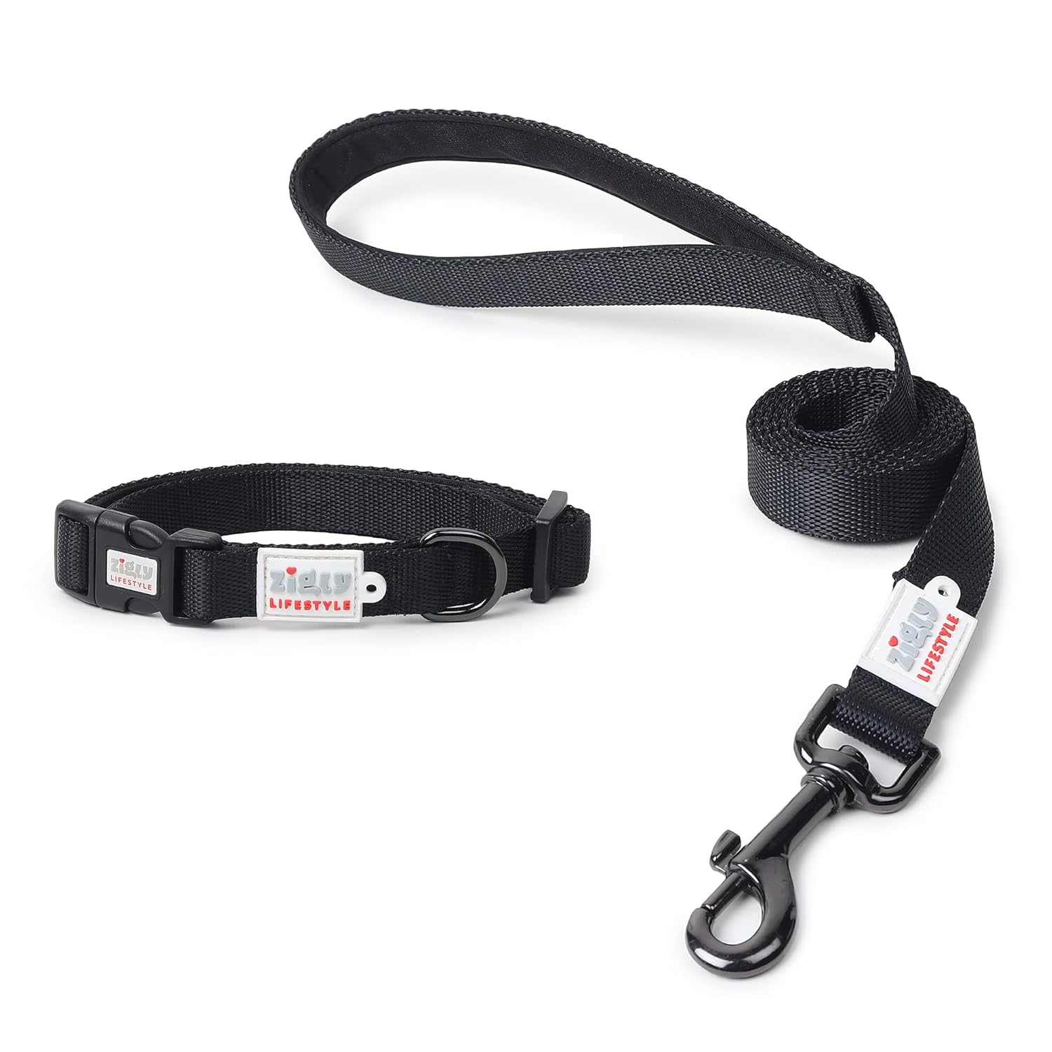 ZL Classic Padded Dog Collar & Leash Set - Black