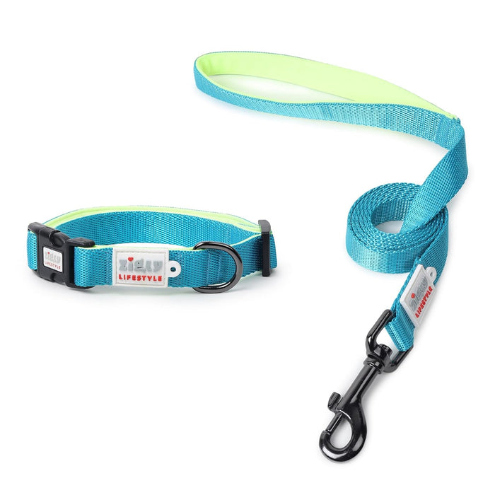 ZL Classic Padded Dog Collar & Leash Set - Neon Green