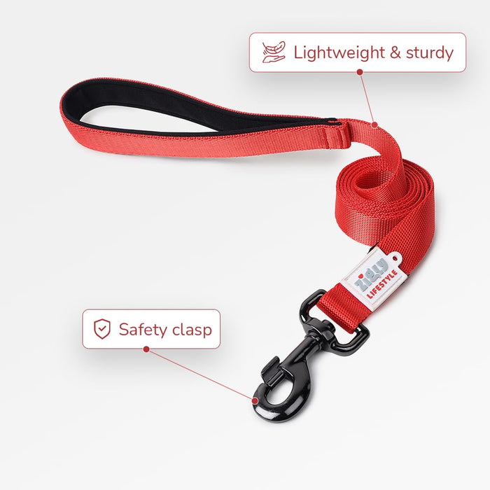 ZL Classic Padded Dog Collar & Leash Set - Red