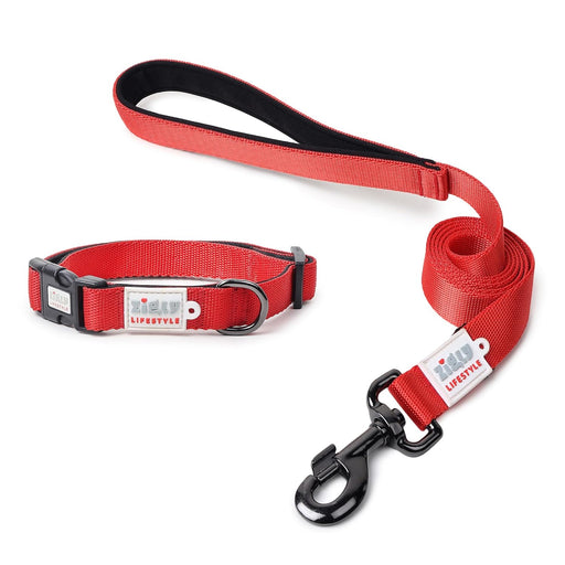 ZL Classic Padded Dog Collar & Leash Set - Red