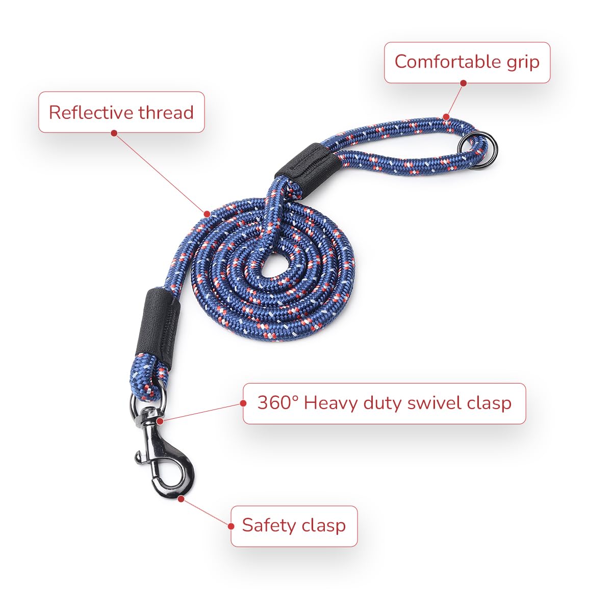 ZL Classic Padded Dog Collar & Refelective Leash Set - Red with Blue