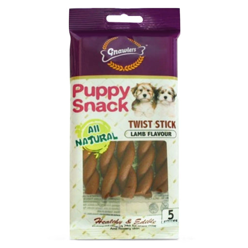 Gnawlers Puppy Snack Wist Stick Lamb Flavor Puppy treat - 80 gm - Pack of 5