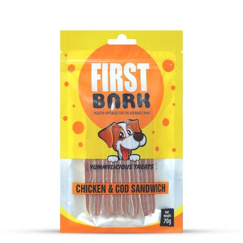 First Bark Chicken And Cod Sandwich Dog Treat - 70 gm