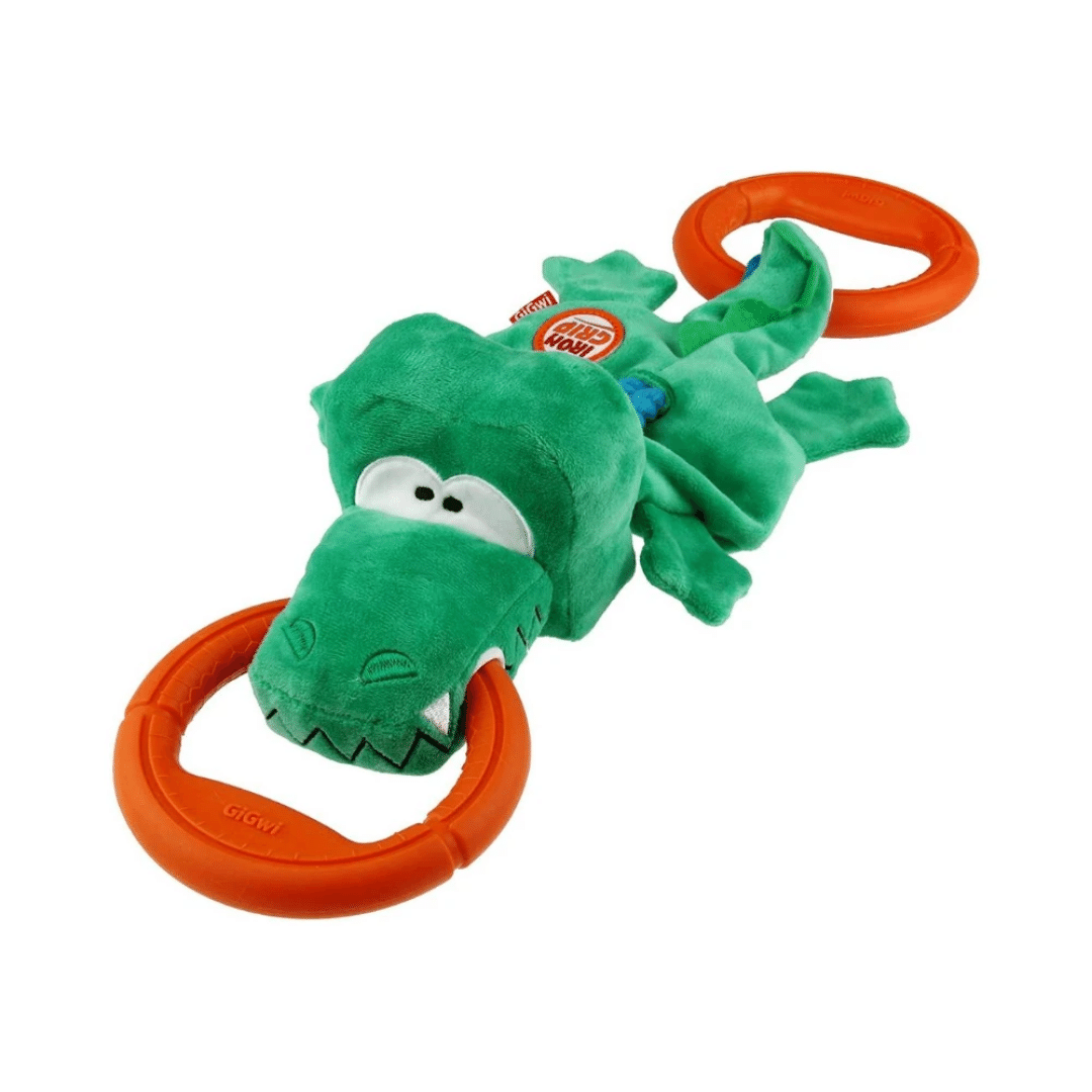 GiGwi Iron Grip Crocodile Plush Tug Toy with TPR Handle