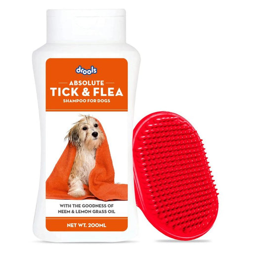Drools Tick and Flea Repellent Shampoo for Dogs (200ml) with 1 Free Bathing and Grooming Hand Brush
