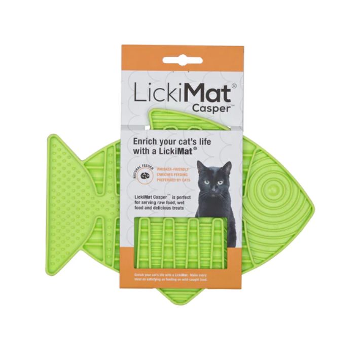 Casper - LickiMat Fish Shaped Slow Feeder for Cats - The perfect feeding surface to make your cat feel like it is feeding naturally.