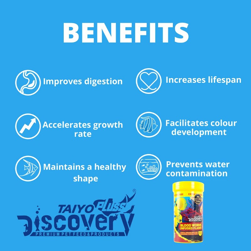 Taiyo Pluss Discovery Fish Food - Blood Worms Infused Flakes