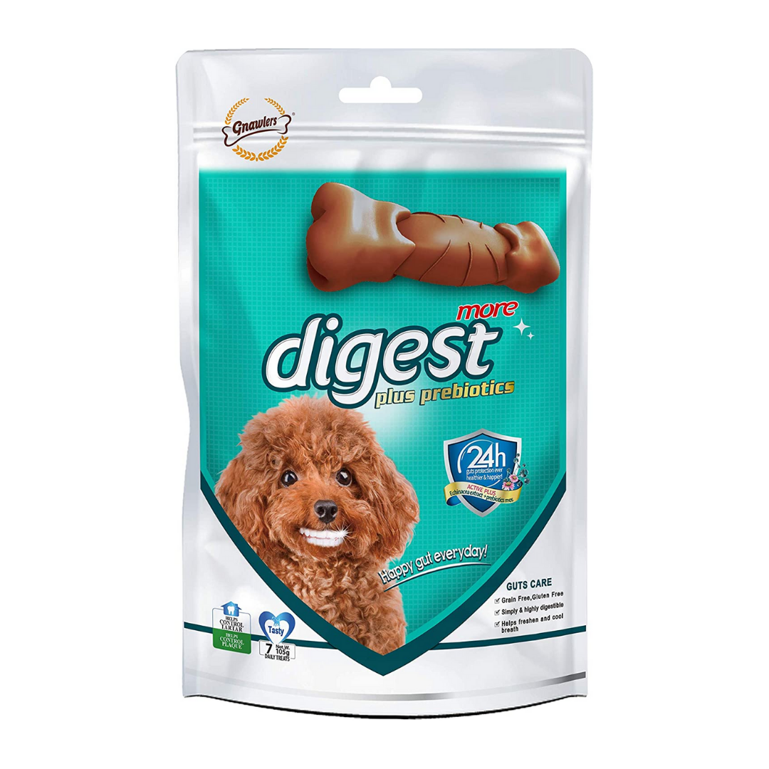 Gnawlers Dental Dog Treats - Digest More Plus Prebiotics Chew Bone 105g - Pack of 5