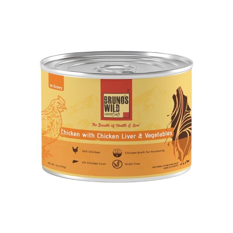 Bruno's Wild Essentials Wet Dog Food - Chicken with Chicken Liver and Vegetables in Gravy (170g)
