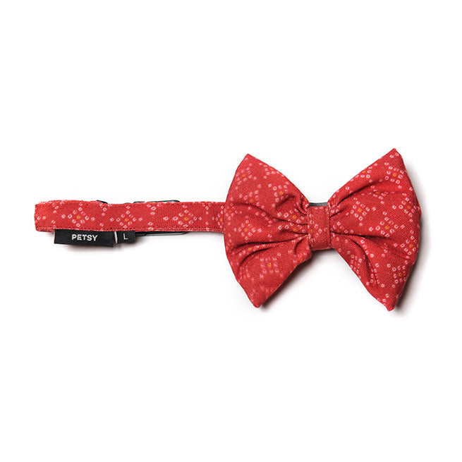 Petsy Bandhani Dog Bow With Strap - Red