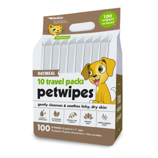 Petkin Travel Pack Pet Wipes - Oatmeal (100 pcs)
