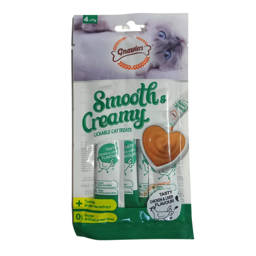 Gnawlers Creamy Cat Treats - Tasty Chicken and Liver Flavour (4 x 15g Pouch)