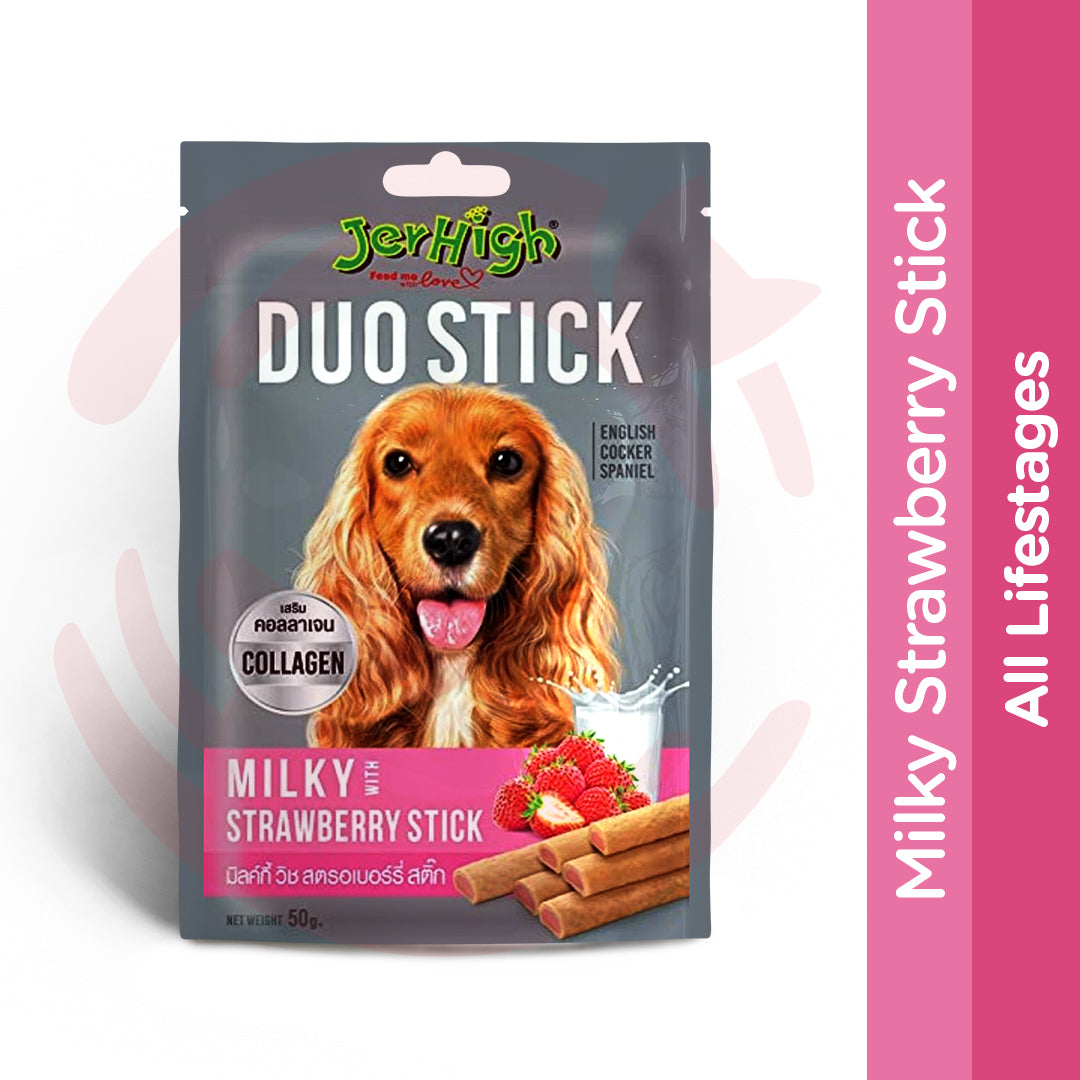 JerHigh Dog Treats - Duo Stick Milky Strawberry (50g) - Pack of 5
