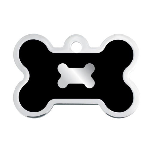 Personalised Petsy Pet Tag -  Large Bone - Black Epoxy Inlay