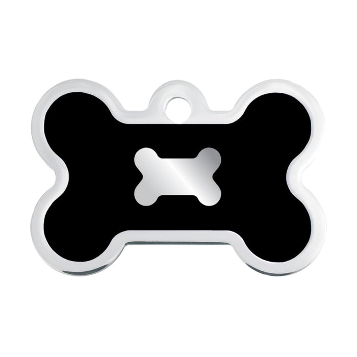 Personalised Petsy Pet Tag -  Large Bone - Black Epoxy Inlay