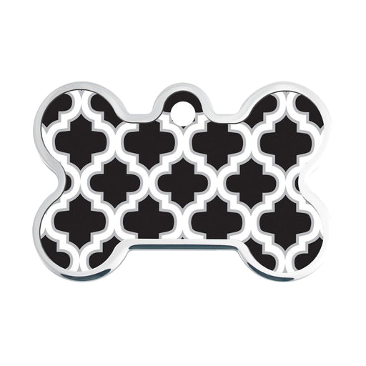 Personalised Petsy Pet Tag - Large Bone - Black Raised Edge Trellis