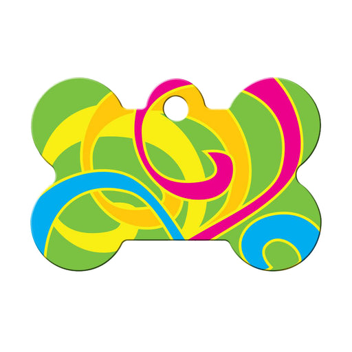 Personalised Petsy Pet Tag - Large Bone - Neon Swirls