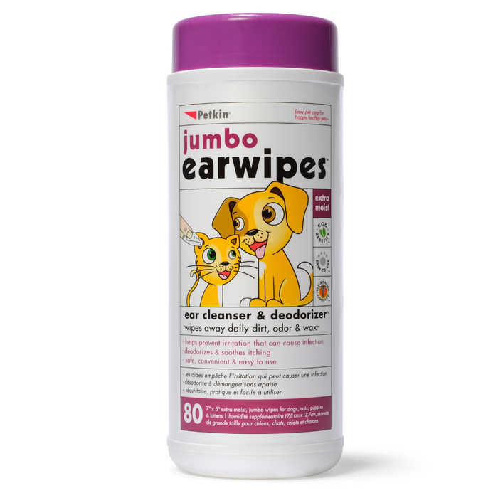 Petkin Jumbo Earwipes 80 Wipes