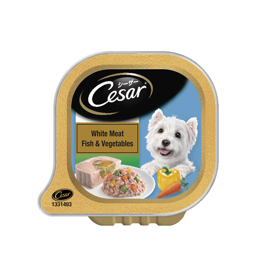 Cesar Gourmet Adult (1+ Years) Wet Dog Food, White Meat Fish & Vegetables Flavour Tray - 100g