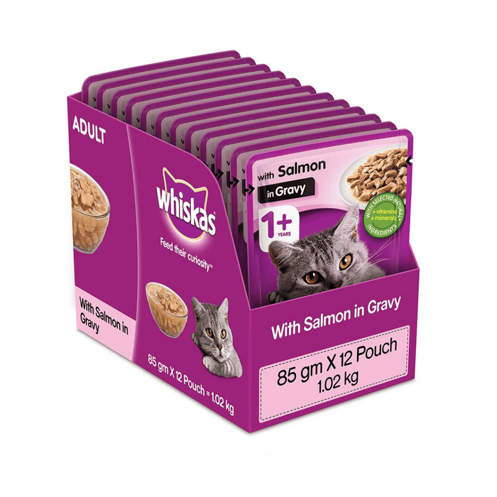 Whiskas Adult (+1 year) Wet Cat Food, Salmon in Gravy